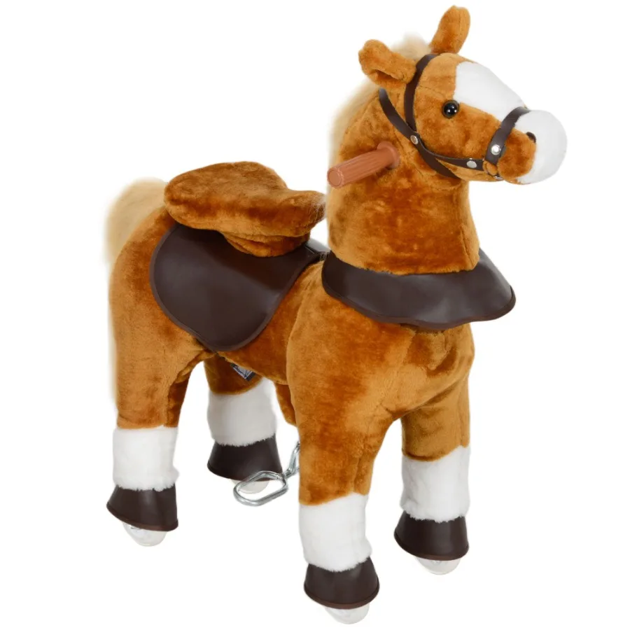 Qaba Ride on Horse Walking Horse Toy Peluche Cheval d'équitation Poney avec roues Son de voisse pour 35 ans jusqu'à 132 livres Marron