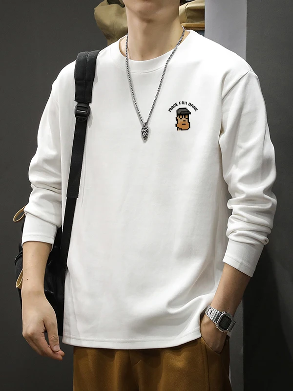 

Мужская свободная повседневная футболка большого размера из чистого хлопка с длинным рукавом в американском стиле, новинка осени, молодежный модный тренд