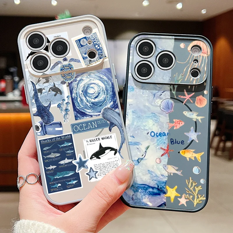 Picture 3: Whale Pattern Magnetic Phone Case For iPhone 17 ProMax 16 15 14 13 Pro Max For Magsafe Wireless Charge Shockproof Hard PC Cover