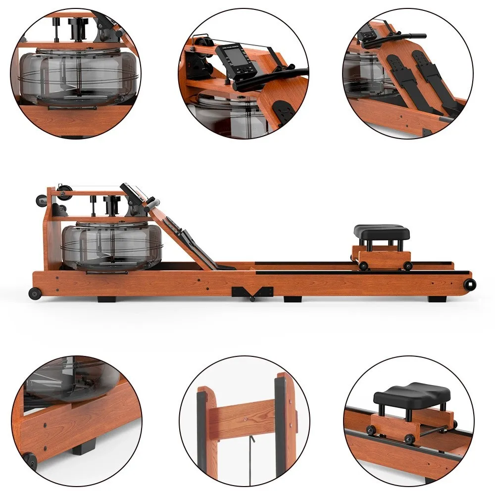 Intelligent Rowing Machine,Water Resistance, Wooden, Foldable Rowing Machine, Fitness Equipment