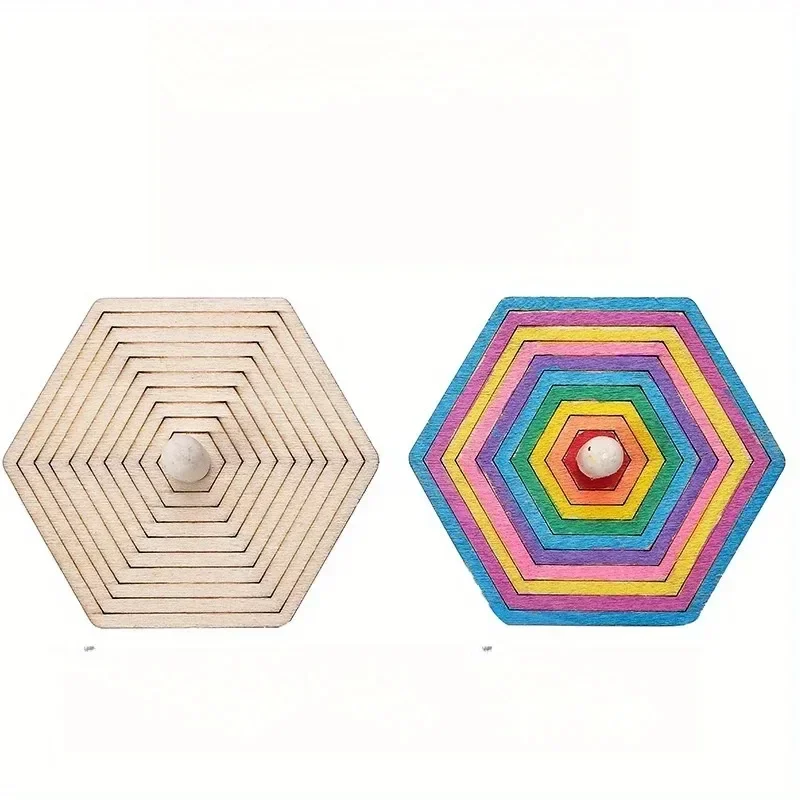 2026-Latest Models 16pcs  Wooden Spinning Top Craft Kit, Painting and Crafting with Wooden Art Materials, Holiday Gift Spinner