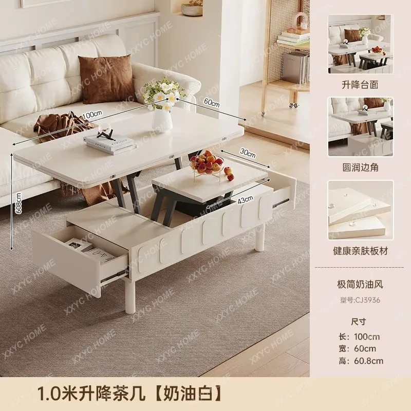 SL Cream Style Adjustable Coffee Table Small Apartment Living Room Multifunctional Folding Side Table
