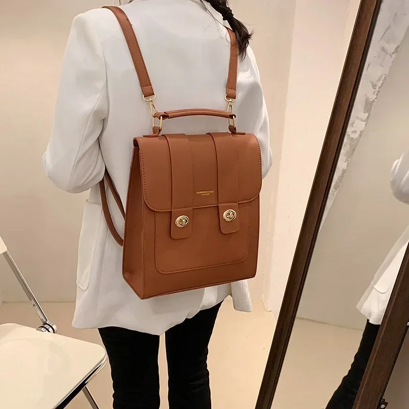 New Vintage Brand Woman Backpack High Quality PU Leather School Bags For Teenage Girls Fashion Soft Ladies Double Shoulder Bags