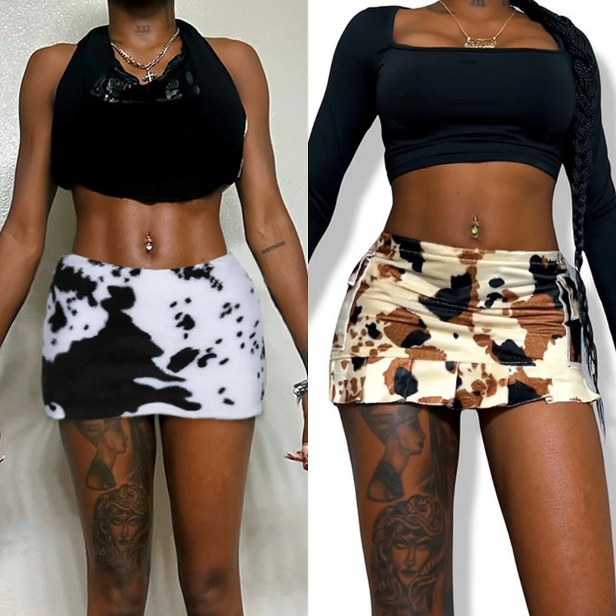 Autumn Winter Women's Wear 2023 Black And White Contrast Fleece High Waist Wrap Hip Foundation Ultra Sexy Short Skirt