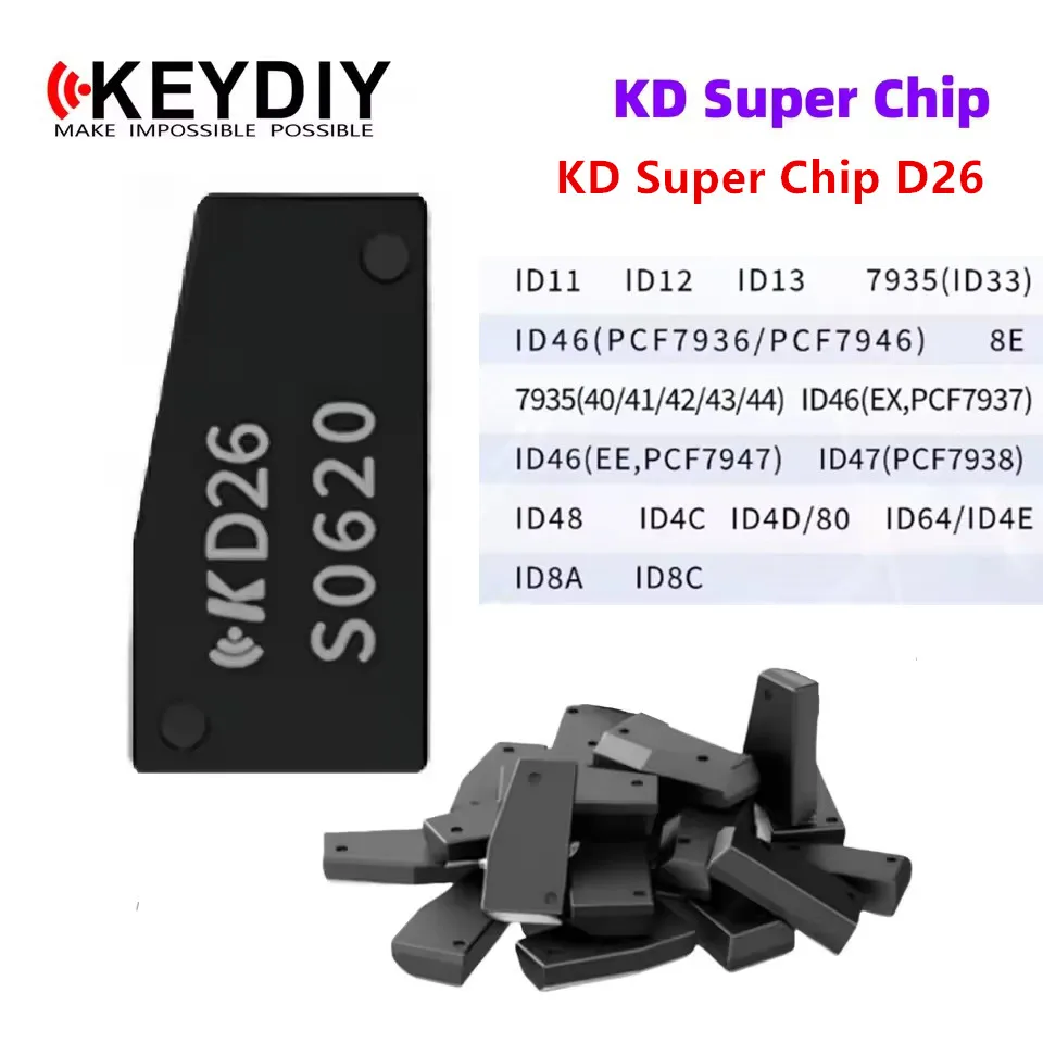 

Транспондер KEYDIY Super Chip D26 Поддержка 7935 (ID33) ID46 ID8E ID8A ID8C Поддержка 96 бит 48 Поддержка клонов для KDX2 KD-MAX KD-X4