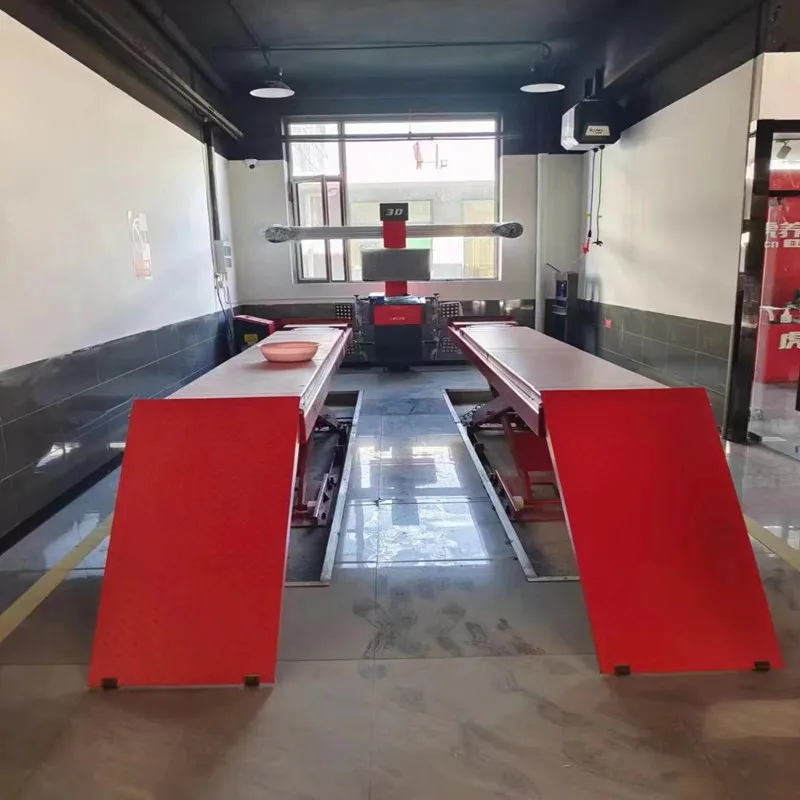 CE Certified Ultra Thin Mother Son Scissor Car Lift Pit Free Floor Mount Alignment Scissor Lift For Auto Repair Garage