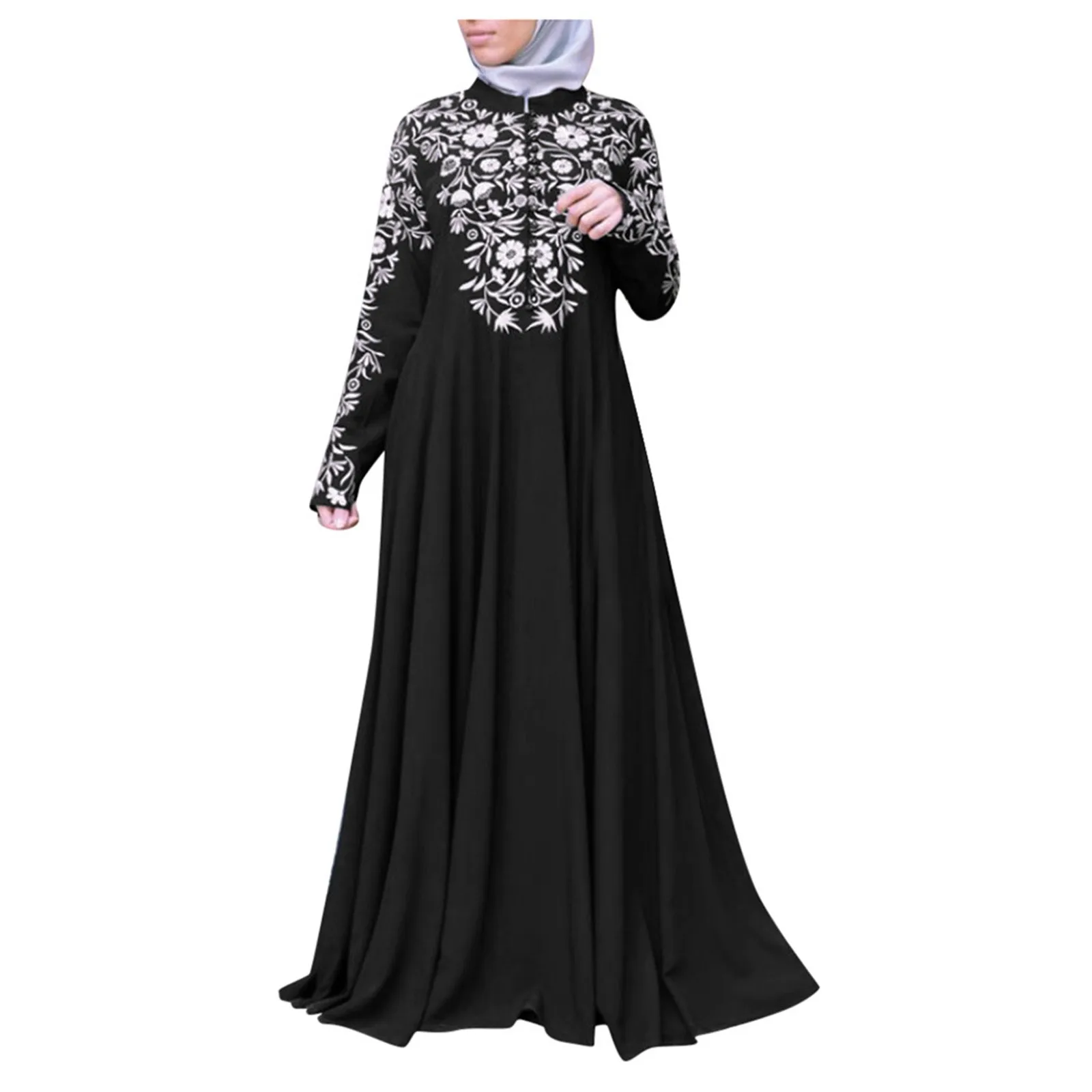 Dubai Abayas Black Elegant Dress Print Flower Islamic Prayer Clothes For Girls Ramadan Robe Long Kimono Fashion Arabic Wear