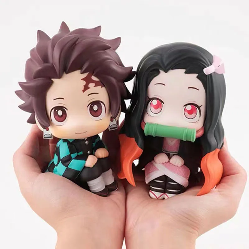 Demon Slayer Characters Kawaii Q Verrsion Sitting Position Action Figure Desktop Toy Collection Kamado Tanjirou Nezuko Models