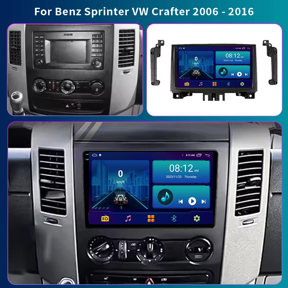 For Mercedes Benz Sprinter Volkswagen Crafter 2006-2016 Android 14 Car Radio Multimedia Video Player Carplay 2 Din Touch Screen