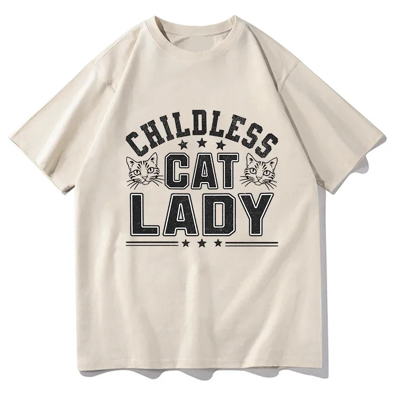 Childless Cat Lady T-Shirts for Men Casual Cotton Tee Shirt Short Sleeve T Shirt 2024 Summer Meme Kawaii Letter Print Tops Tees