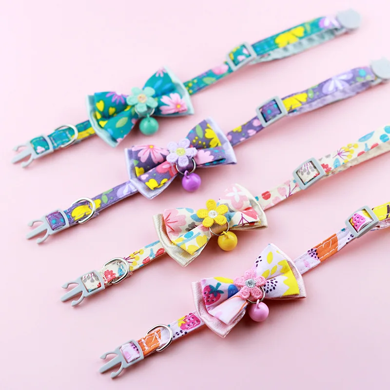 

Cute Bow Print Pet Accessories Cat Collar Fashionable Embroidered Bell Puppy Collars Contrasting Color Stitching Pet Supplies