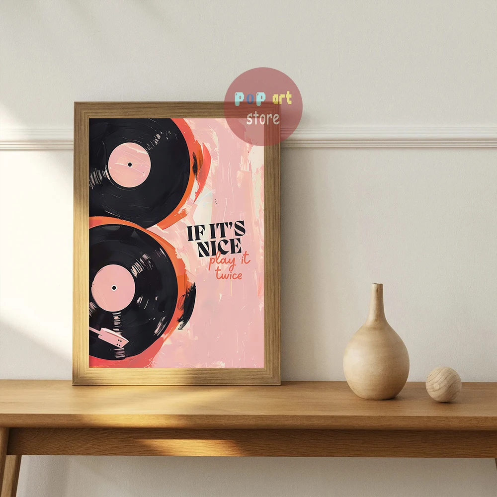 Vintage Art Record Player Records Aesthetic Decor Canvas Poster Bar Home Wall Decor Pink Decor Record Oil Painting Canvas Prints