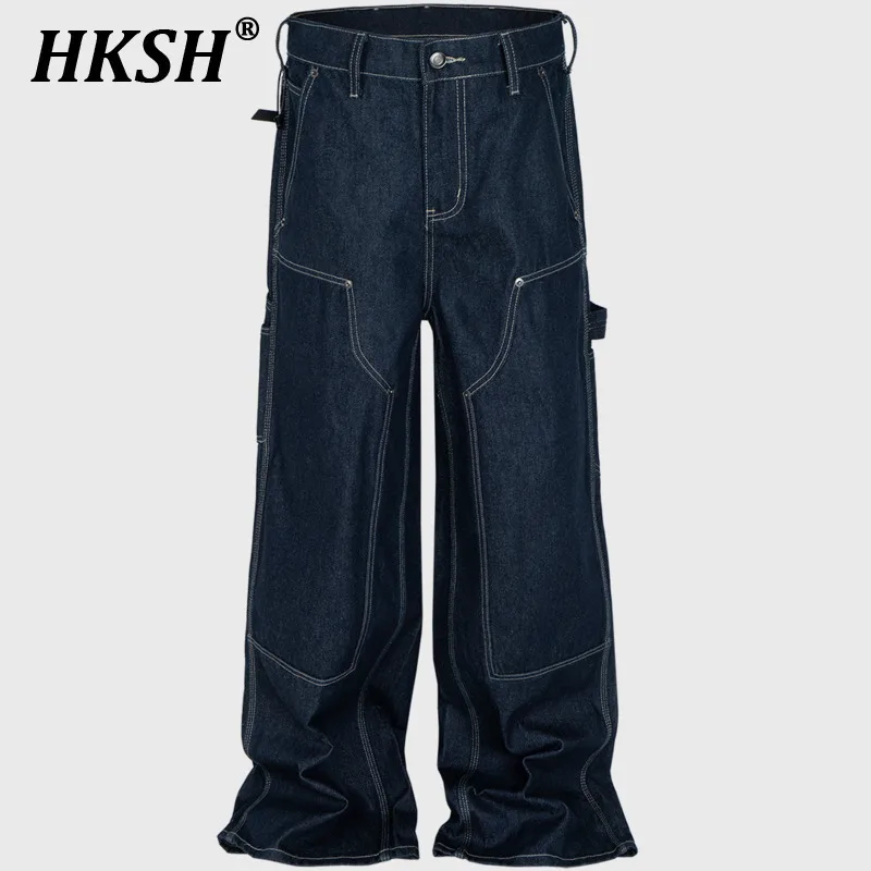 HKSH Primavera Autunno Nuovi Uomini Marea High Street Safari Style Jeans Moda Chic Patchwork Pantaloni in denim Silhouette Originale Ins HK5614