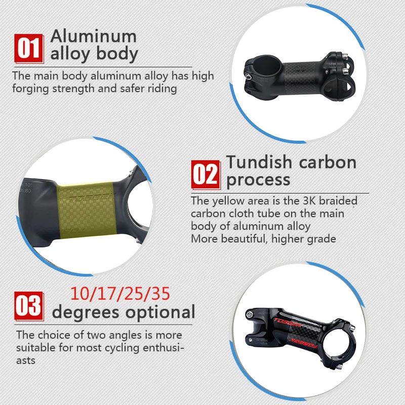 Toseek-eje ultraligero de aleación de carbono para bicicleta de montaña, manillar de aluminio, 6/10/17/25/35 grados, 60/70/80/90/100mm