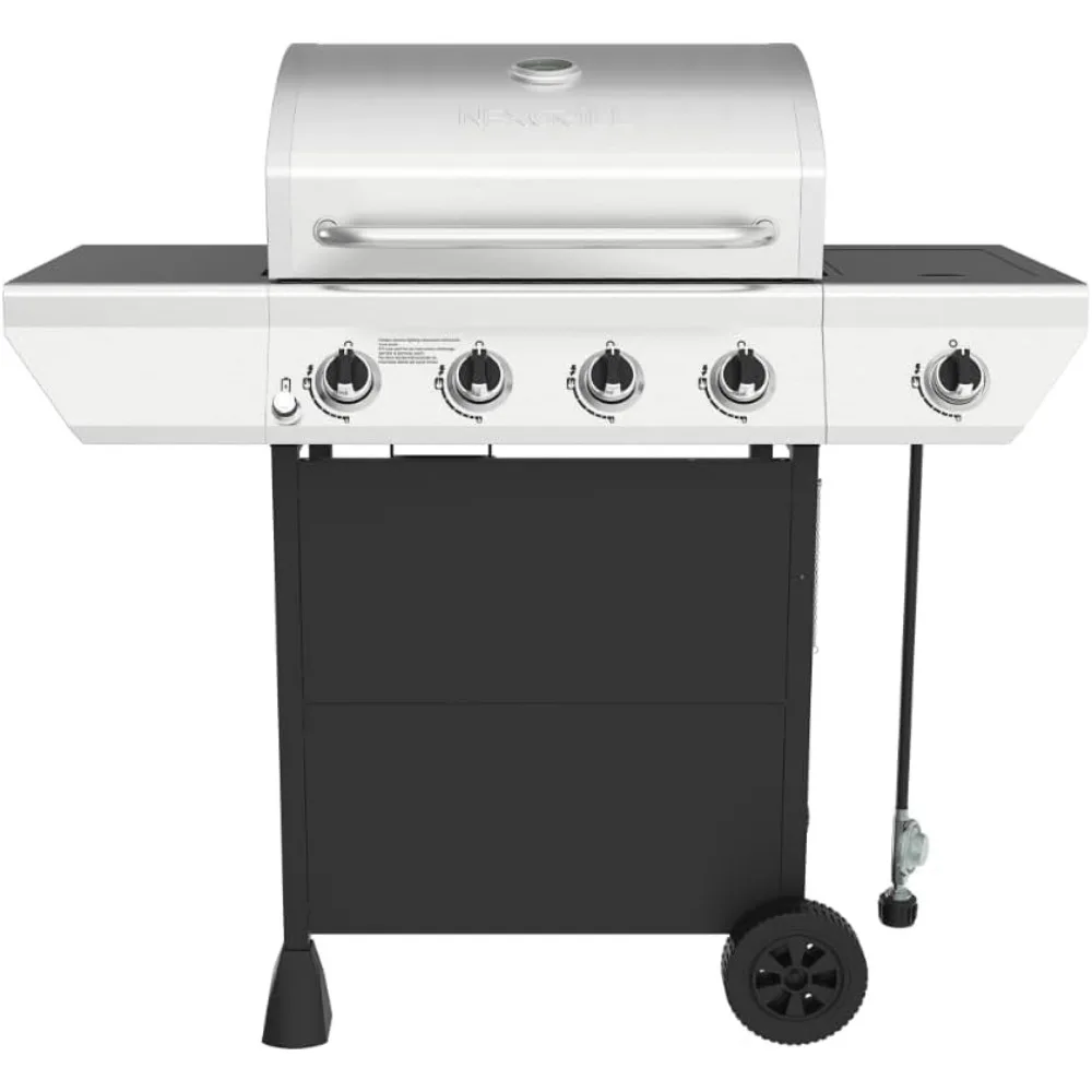 

4 Burner Propane Gas Grill with Side Burner 52000 BTU 562 Square Inch Cooking Area Stainless Steel Lid for Outdoor BBQ
