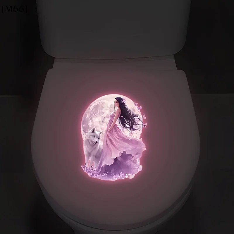 Glow-in-the-Dark Moonlight Fairy Toilet Sticker Toilet Lid Decoration Wall Decal Self-Adhesive Removable Luminous Decals[M55]