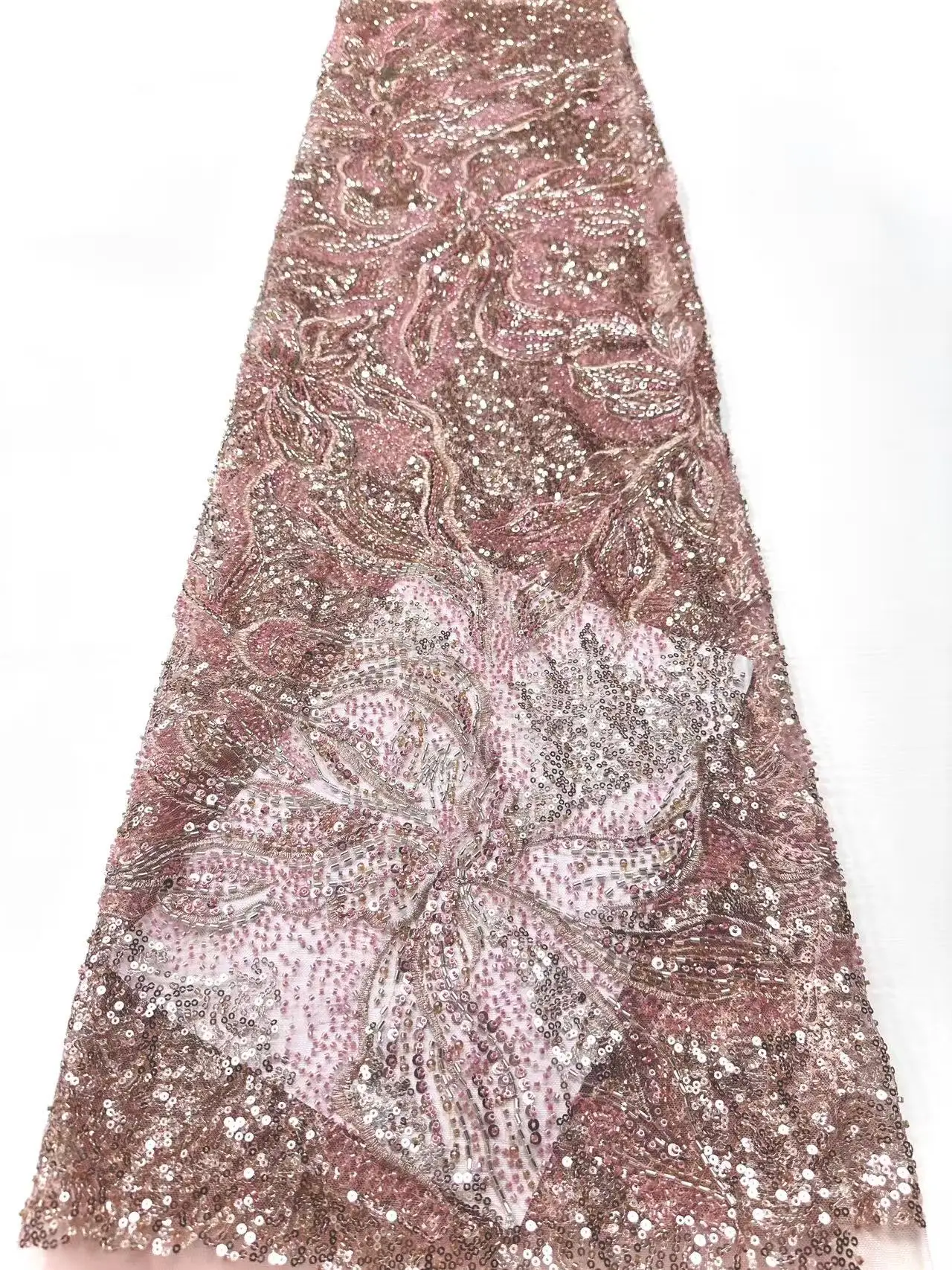 French Lace Fabrics 2026 High Quality African Beaded Embroidered Nigerian Sequins Tulle Lace 5 Yards For Sewing Party Dresses