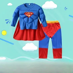 Super Heroes Children SuperHero Jumpsuit Bodysuit Boys Role Play Outfit School Stage Performance Halloween Costume Kids