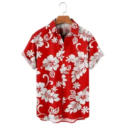 Camisa con estampado Floral para hombre, ropa informal de manga corta con botones, hawaiana Tropical, ajustada, trébol carmesí, calle