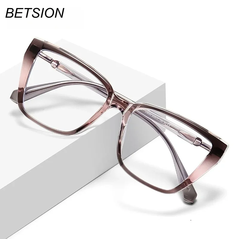 

BETSION Fashion Oversized Cat Eye TR Eyeglasses Frame Women's Anti-blue Light Reading Glasses Customizable Prescription