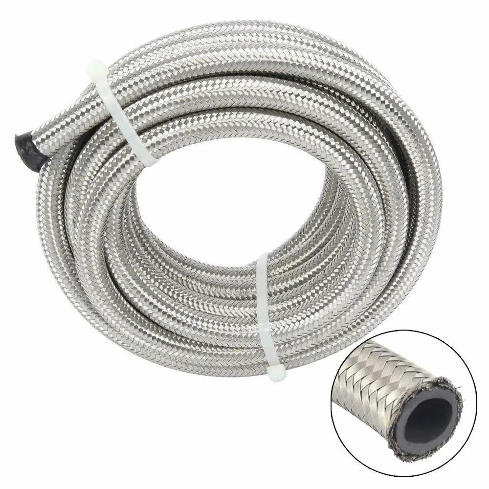 4AN 6AN 12AN Nylon & Edelstahl geflochtener Kraftstoffschlauch Öl Gas Luftleitung Silber