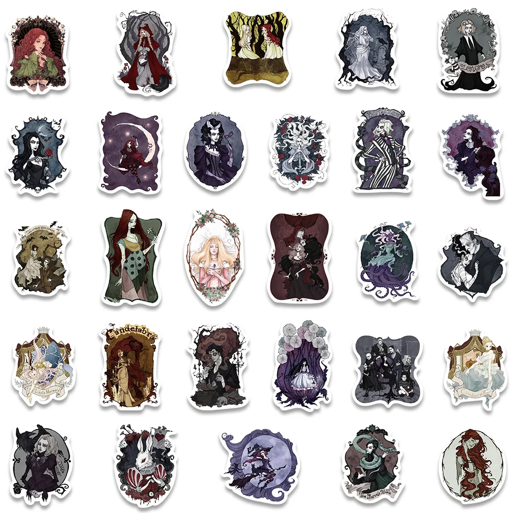 53PCS Gothic Anime Princess Witch Cool Girl Stickers Girl Skateboard Fridge Phone Guitar Luggage Decal Sticker Toy