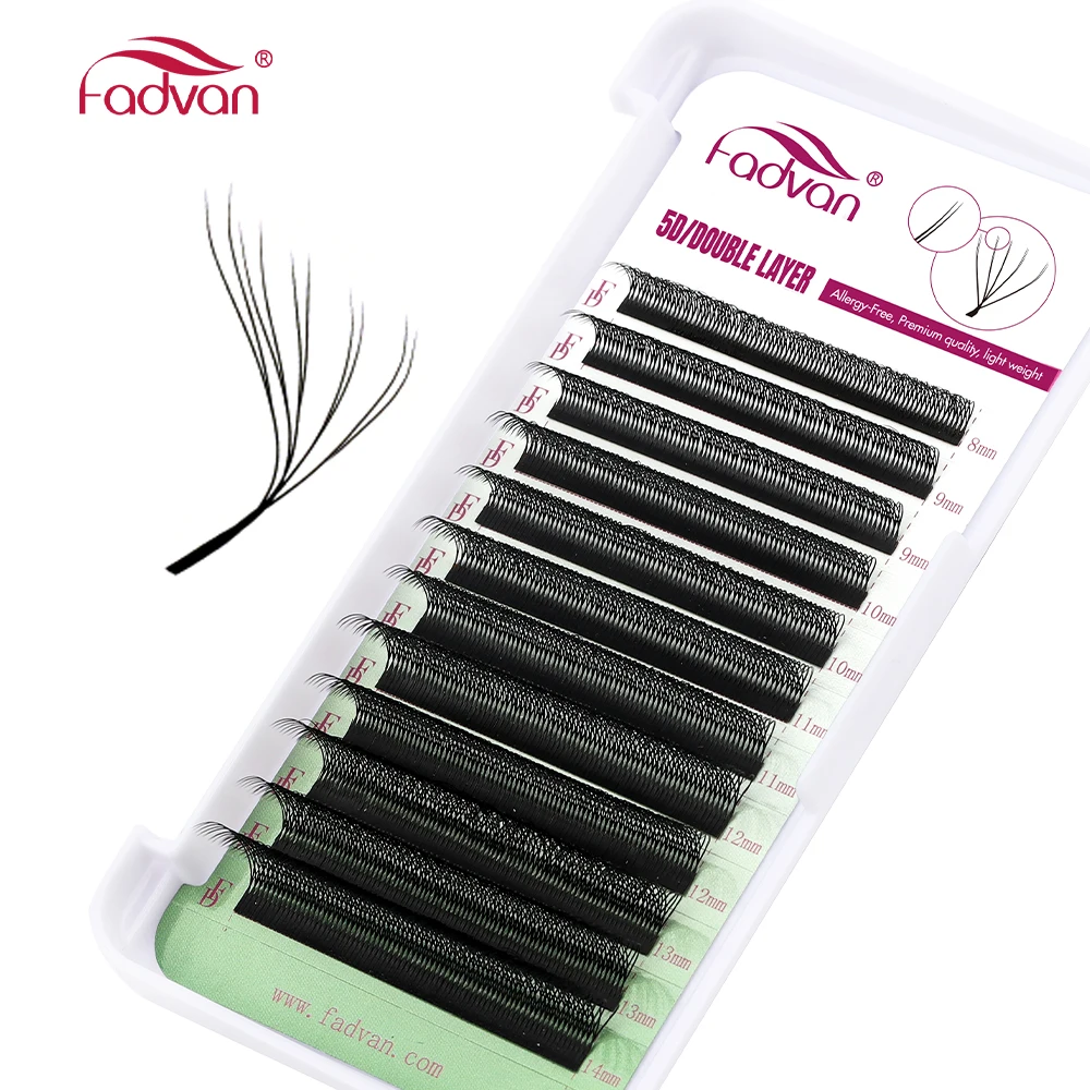 FADVAN 3D/4D/5D W-förmige Doppelspitzen-Wimpernverlängerungen, Natürliche Softlight-Volumen-Fächerwimpern 0.07 Curl C D Schwarze Wimpern
