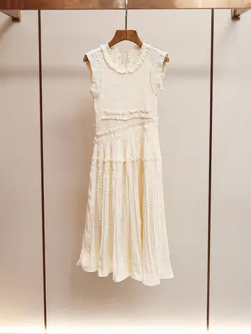 High End Women's Clothing Zhuoya French Temperament Fairy Style Round Neck Vest Texture Long Dress for Women Bed Skirt