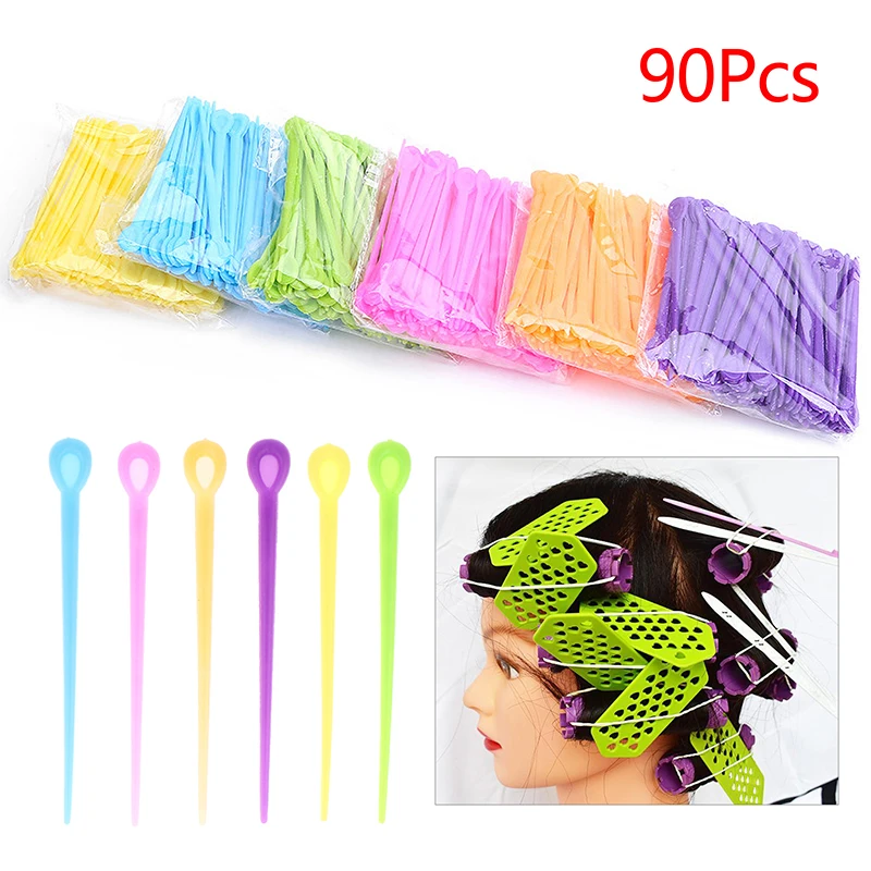 90PCS Ventilating Needle Professional Bangs Curly Hair Styling Needle Hair Roller Needle Plastic Perm Pin DIY Hairstyle Fixing