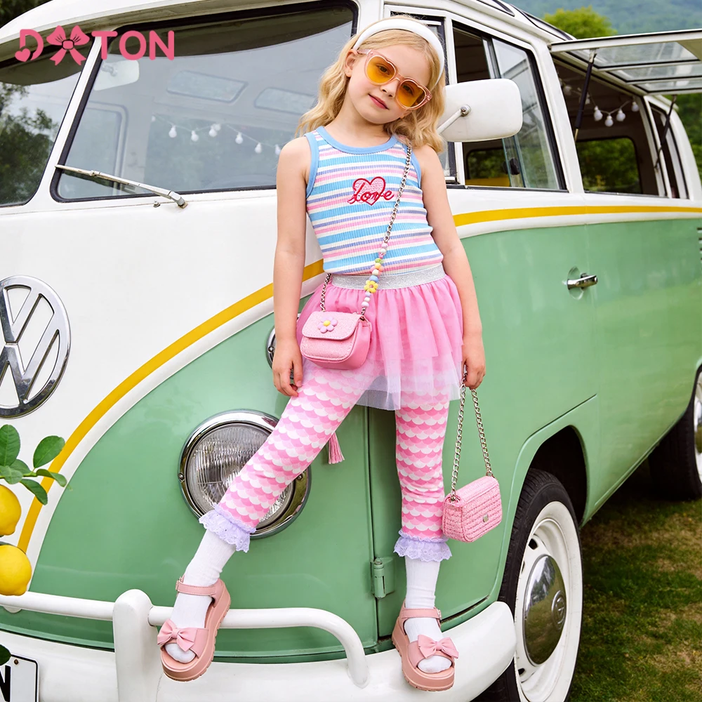 DXTON Two Fake Girl Pants Skirt Spring Summer Kids Trousers Patchwork Layer Cake Skirts Children School Casual Legging Skirts