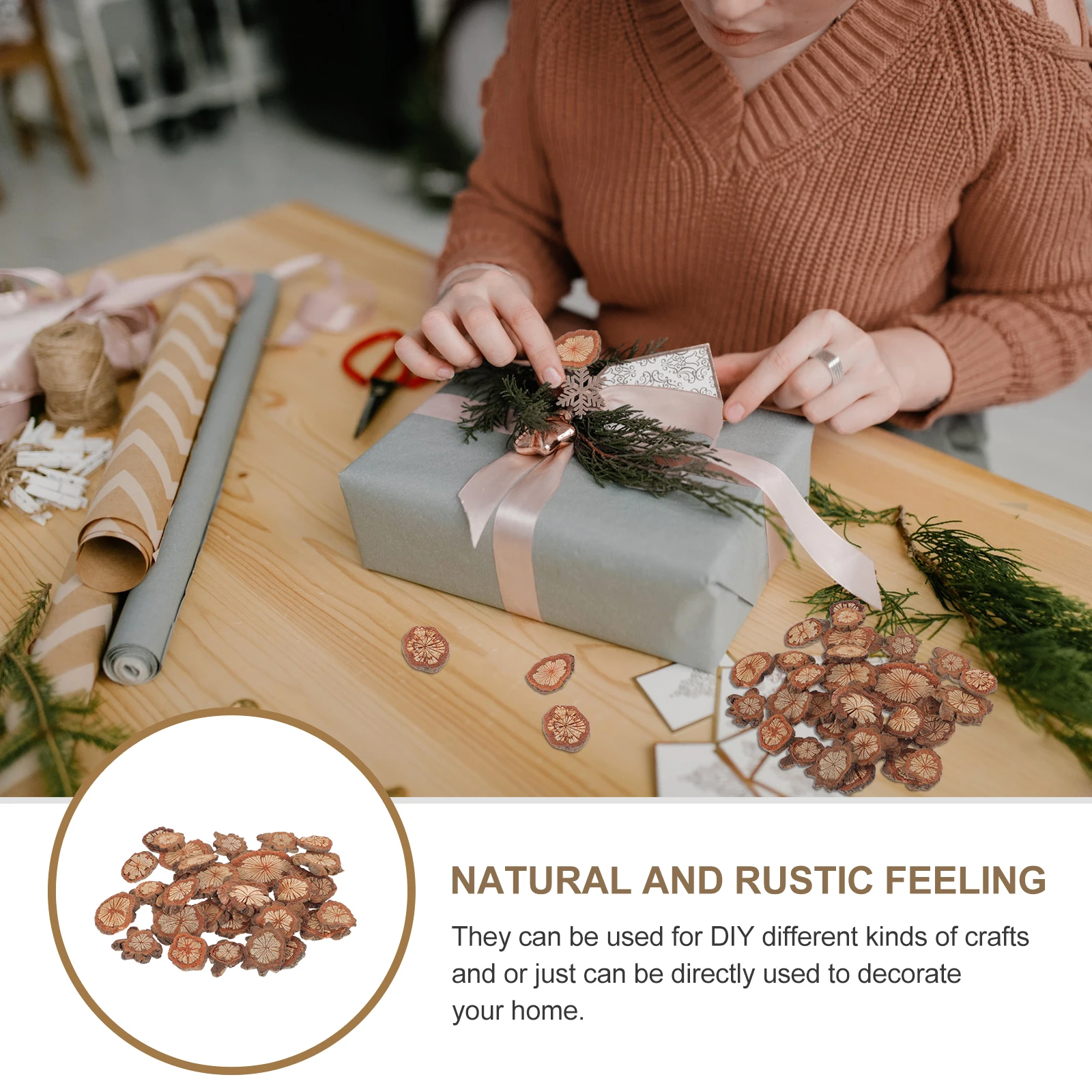 

Rustic Wooden Garland Vine Slices for DIY Crafts Home Ornament Natural Red Wreath Table Decor Lightweight Portable Storage