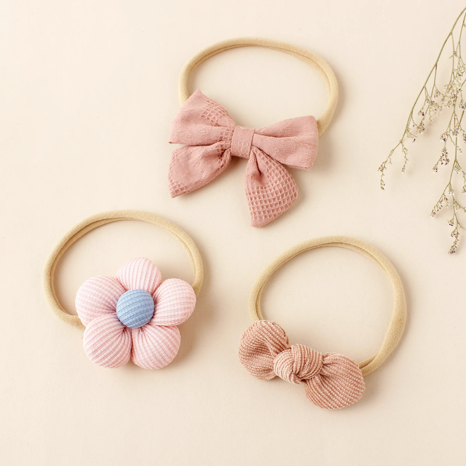 5pcs Baby Girls Bows Nylon Headbands Cute Knitted Top Knot Elastic Hairbands Princess Infants Hair Accessories