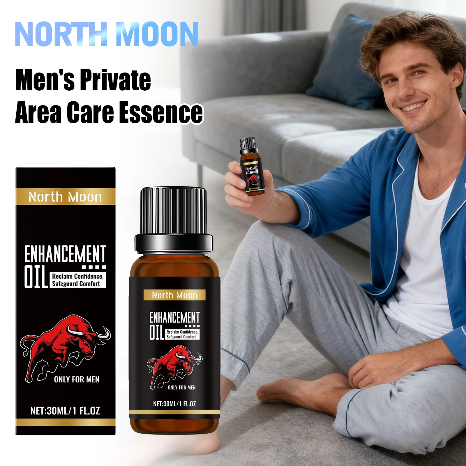 North Moon-esencia para el cuidado del área privada para hombres, aumento sexual duradero, eliminación de olores, extractos de plantas, suero de masaje diario para pene