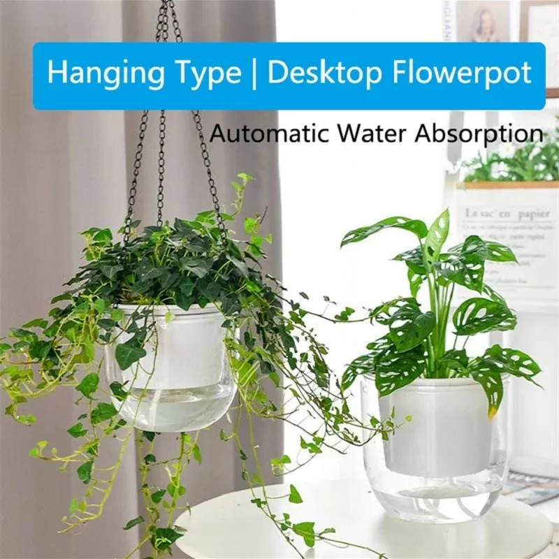 Hanging Flowerpot Self Absorbing Water Hanging Planter Thickened Plastic Planter Hydroponic Soil Cultivation Lazy Flower Pot FU