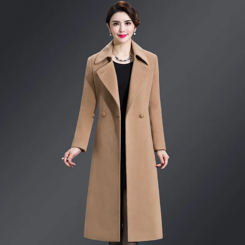 

Nice Winter Women Wool Coat Long Sleeve Casual Woolen Blends Female Vintage Overcoat Solid Elegant Woolen Coat Outerwear R534