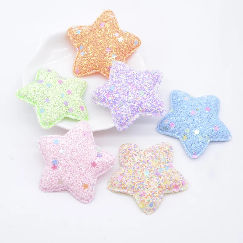 12Pcs 48mm Glitter Padded Star Appliques for DIY Clothes Hat Shoes Sewing Patches Handmade Headwear Clips Bow Decor Accessories