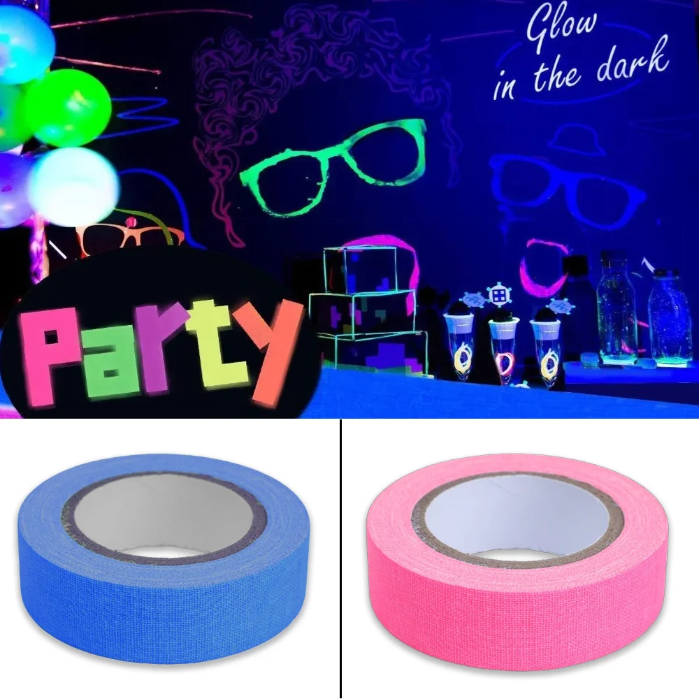 5Meter 6 Colors Neon Gaffer Cloth Tape Fluorescent Rainbow Color Party Non-Reflective Glow in The Dark Tape Under UV Black Light