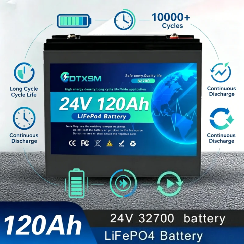 

24V 120Ah LiFePO4 Battery 32700 100A BMS Deep Cycle Rechargeable Lithium Battery for Solar Energy Storage RV Marine Golf Cart