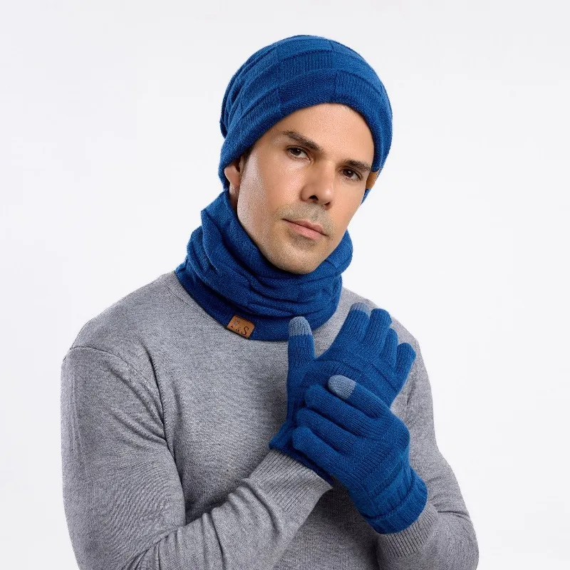 Carefully selected hat, scarf, and gloves, thickened, high elasticity, warm autumn and winter knitted hat three-piece set