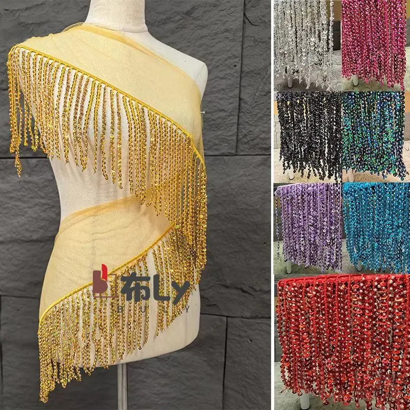 

Бахрома с бисером и пайетками 15 см, этническая вышивка, отделка для сценических костюмов, украшения юбок и аксессуаров для модных дизайнеров