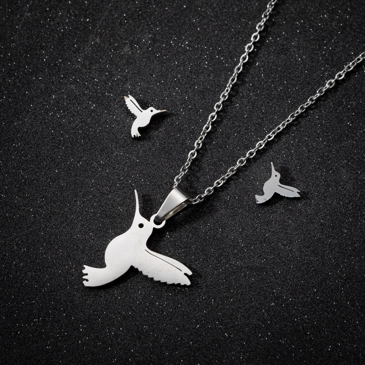 Simple Mini Hummingbird Earring Pendant Necklace Stainless Steel Jewelry Set for Women Kivid Bird Animal Accessories Gifts