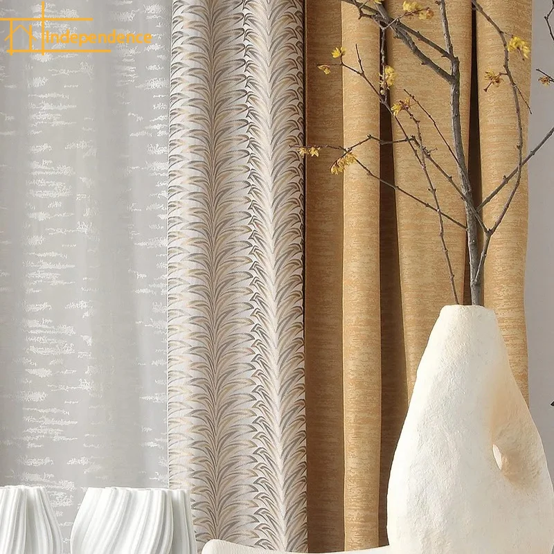 Customized Villa Gold Jacquard Thickened Splicing Curtains for Bedroom Living Room French Window Balcony Valance Partition