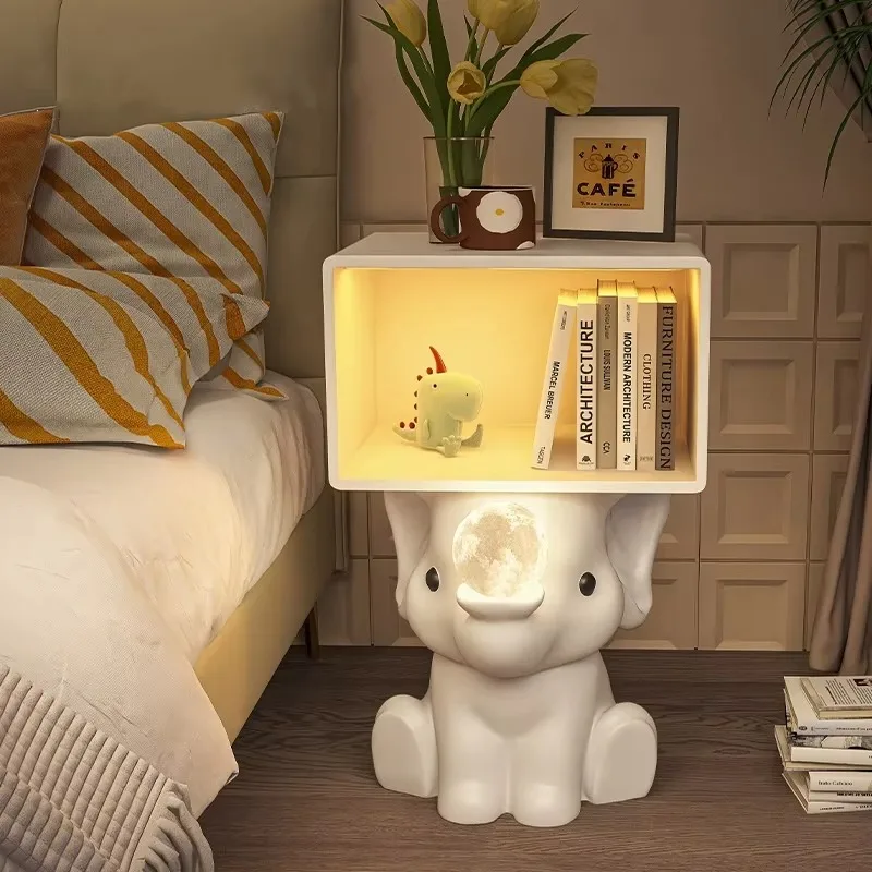 Hot Elephant Creative LED Nightstand Movable Resin Shelf for Home Bedroom Lovely Children's Room Bedside Cabinet