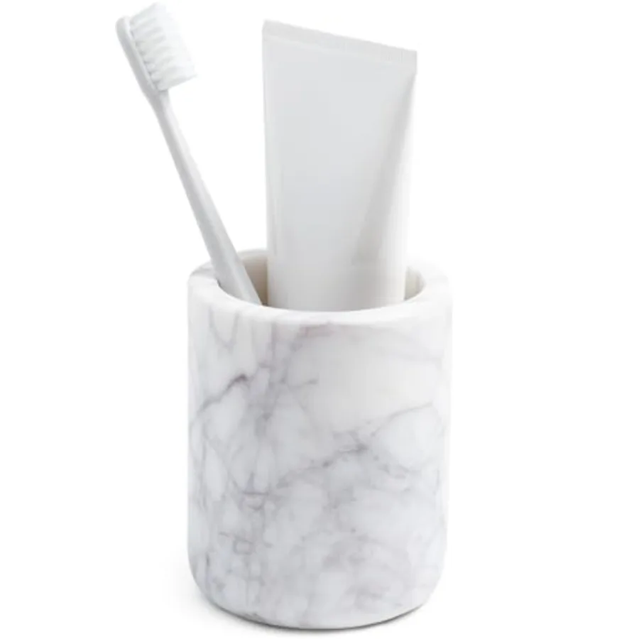 

Marble Toothbrush Holder Cup for Bathroom, Real White Marble Stone Bathroom Accessory, Aesthetic Decorative Countertop Organize