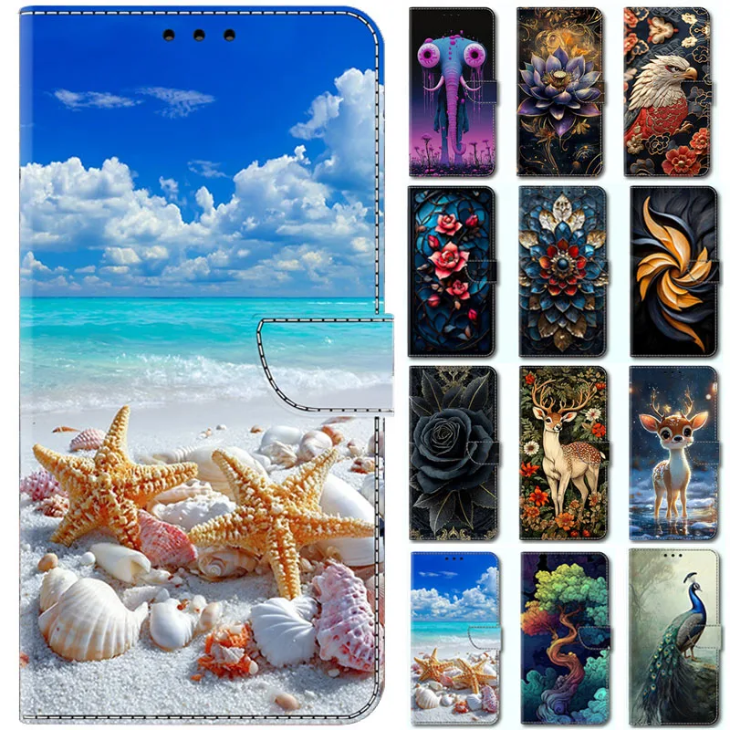 Funda de piel tipo cartera con diseño de estrella de mar A01 A02S A20S A10 A10S para Samsung Galaxy A3 A5 A7 A6 A8 2016 2017 2018