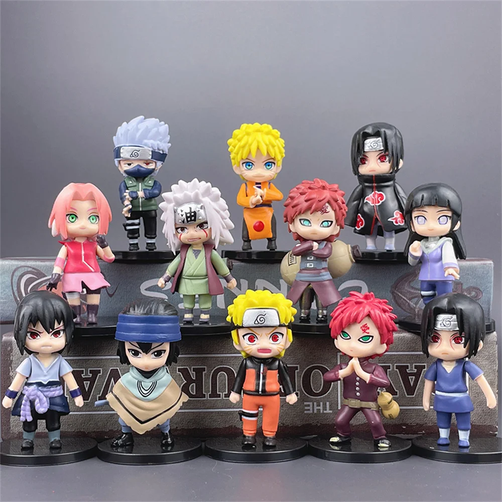 12Pcs Kawaii Mini NARUTO Figures 7-8cm Sasuke PVC Model Sakura Uchiha Itachi Kakashi Gaara Jiraiya Anime Figurine Gifts Toys