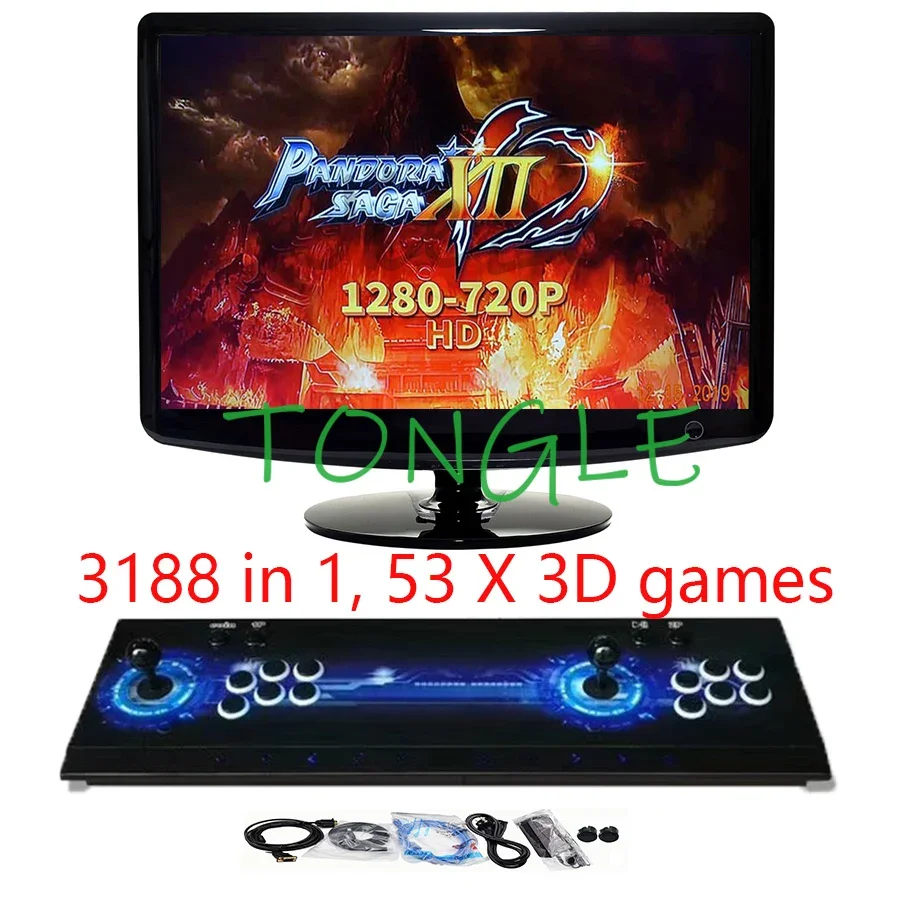 

Pandora XII-3D Arcade Box, Joystick Controller, 3D Games, Save, Search Function, 8 Buttons, 3-4P, Retro Console, 3188 in 1