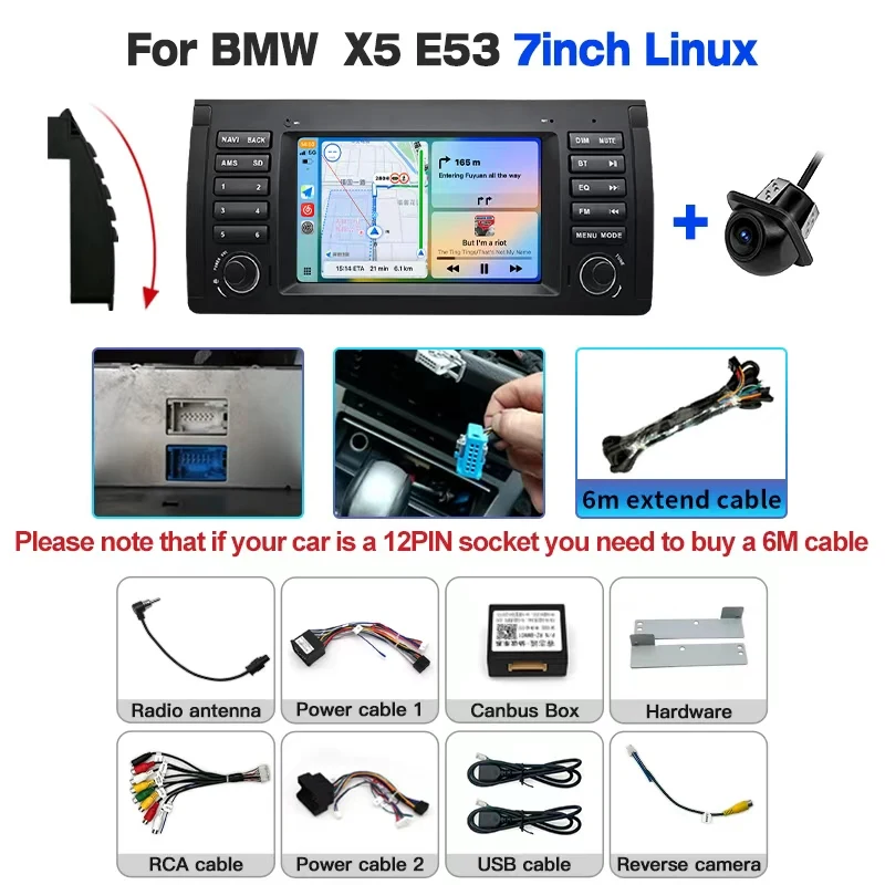 2025 Linux Auto Display Draadloze CarPlay GPS FM DSP Bluetooth Head Unit Multimedia Speler voor BMW X5 E53 / 5 Serie E39