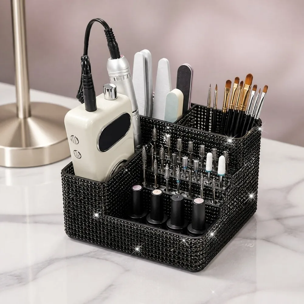 Multi‑Compartment Rhinestone Nail Storage Box Partition Design Large Capacity Nail Art Tool Storage Box with 21-Slot