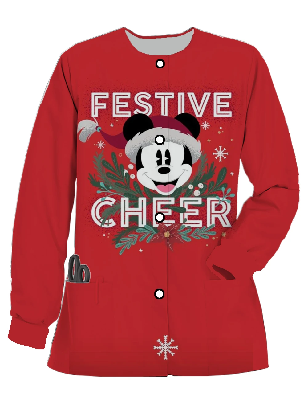 Christmas Mickey Minnie women's long-sleeved jacket coat print nurse uniform shirt work clothes medical uniform surgical clothes